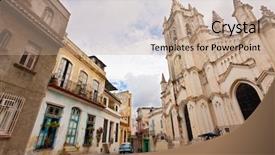  Presentation with old church building - Slide deck featuring vintage building - wide view of an urban background and a coral colored foreground