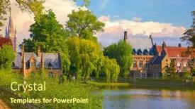  Presentation with green lake - Slide set with vintage-building-over-lake background and a tawny brown colored foreground