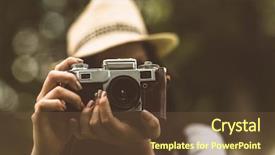  Presentation with straw - Slide set consisting of focus camera - brunette in straw hat taking background and a tawny brown colored foreground