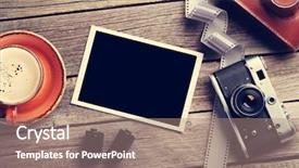  Presentation with photo album - Presentation theme with vintage camera blank photo frame background and a coral colored foreground