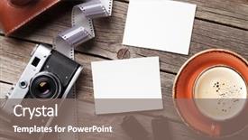  Presentation with blank album frames - Cool new PPT theme with vintage camera blank photo frames backdrop and a gray colored foreground