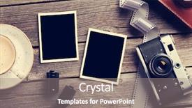  Presentation with photo album - Cool new theme with vintage camera blank photo frames backdrop and a gray colored foreground