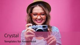  Presentation with pink nails - Presentation design with vintage camera isolated over pink background and a coral colored foreground