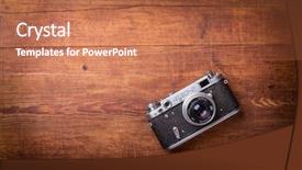  Presentation with camera - Presentation theme consisting of vintage camera on wooden background background and a coral colored foreground