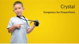  Presentation with dark - Presentation design with vintage camera very happy pointing background and a  colored foreground