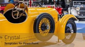  Presentation with vintage car - Amazing PPT theme having vintage-car-retro-technology-background backdrop and a gold colored foreground