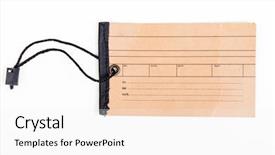  Presentation with check your label - Slides consisting of vintage card - blank label tag closeup background and a white colored foreground