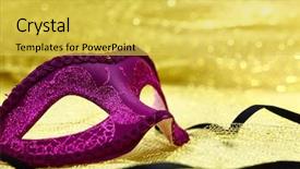 Presentation with carnival - PPT theme with vintage carnival mask in golden background and a  colored foreground
