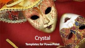  Presentation with masks - Audience pleasing PPT theme consisting of vintage carnival masks on red background backdrop and a tawny brown colored foreground