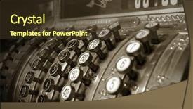  Presentation with cash - Presentation theme having vintage cash register background and a tawny brown colored foreground