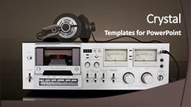  Presentation with tape recorder - Audience pleasing PPT theme consisting of vintage cassette stereo tape deck backdrop and a tawny brown colored foreground