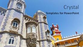  Presentation with towers - Beautiful slide deck featuring vintage castle with towers against the sky backdrop and a light blue colored foreground