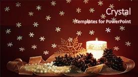  Presentation with pinecones - PPT theme consisting of vintage christmas decoration with candle pinecones and ribbon background and a wine colored foreground