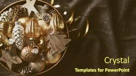  Presentation with vintage christmas - Presentation design consisting of vintage christmas ornaments in a gift box flat lay copy space background and a tawny brown colored foreground