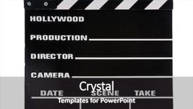  Presentation with clapper - Theme enhanced with vintage clapper board isolated over white background background and a dark gray colored foreground