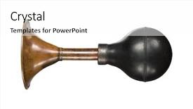  Presentation with copper - Slide deck consisting of old music - vintage copper horn isolated background and a white colored foreground