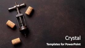  Presentation with corkscrew - Theme consisting of vintage corkscrew and wine corks background and a dark gray colored foreground