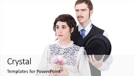  Presentation with wedding white - Audience pleasing PPT theme consisting of vintage couple in there wedding isolated on white backdrop and a white colored foreground