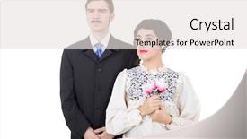  Presentation with wedding white - Colorful PPT layouts enhanced with vintage couple in there wedding isolated on white backdrop and a sky blue colored foreground