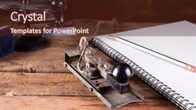  Presentation with stamps - Cool new presentation with vintage desk with antique telegraph backdrop and a tawny brown colored foreground