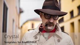  Presentation with detective - PPT layouts enhanced with vintage-detective-smoking-a-pipe background and a mint green colored foreground