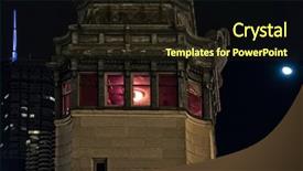  Presentation with city moon - Slide deck with vintage draw bridge tower tender background and a wine colored foreground