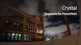  Presentation with city street - Theme with vintage factory warehouse and smokestack background and a dark gray colored foreground