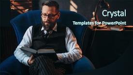  Presentation with writing education female writer - Slide set featuring vintage feather lamp - bearded writer in glasses reads background and a wine colored foreground