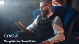  Presentation with glasses - PPT theme with vintage feather lamp - bearded writer in glasses reads background and a wine colored foreground