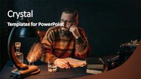  Presentation with writing education female writer - Colorful presentation theme enhanced with vintage feather lamp - bearded writer in glasses sitting backdrop and a  colored foreground