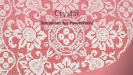  Presentation with tablecloth - Amazing PPT theme having vintage-filet-lace-tablecloth backdrop and a coral colored foreground