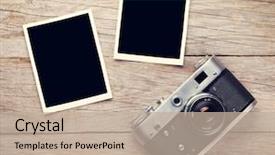  Presentation with camera film - Slide deck enhanced with old photograph - vintage film camera and two background and a mint green colored foreground