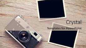  Presentation with camera film - Theme with vintage film camera and two background and a soft green colored foreground