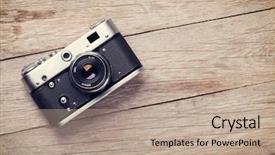  Presentation with camera film - Slide deck having vintage film camera on wooden background and a coral colored foreground