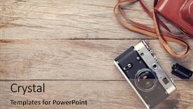  Presentation with camera film - Slide deck having vintage film camera with case background and a coral colored foreground