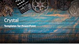  Presentation with old cinema projector - Beautiful slides featuring vintage film reels clapperboard backdrop and a teal colored foreground
