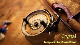  Presentation with wooden lighting - Cool new slide deck with vintage fishing reel and rod backdrop and a tawny brown colored foreground