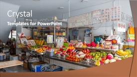  Presentation with facade - Slide set featuring vintage-fruit-store background and a gray colored foreground