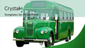  Presentation with school bus - Audience pleasing presentation design consisting of vintage green bus isolated backdrop and a seafoam green colored foreground