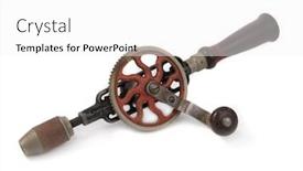  Presentation with drill - PPT layouts having vintage hand drill over white background background and a white colored foreground