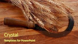  Presentation with dark vintage wood table texture - Colorful presentation theme enhanced with vintage handmade reaper hook backdrop and a tawny brown colored foreground