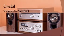 Presentation with speakers - Audience pleasing slides consisting of vintage hi-fi stereo amplifier backdrop and a coral colored foreground