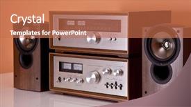  Presentation with speakers - Amazing presentation having hi fi - vintage hi-fi stereo amplifier tuner backdrop and a coral colored foreground
