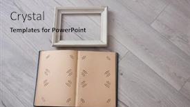  Presentation with photo album - Cool new slide deck with vintage-home-photo-album-open backdrop and a light gray colored foreground