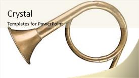  Presentation with hunting - PPT theme featuring musical twist - vintage hunting horn isolated background and a white colored foreground