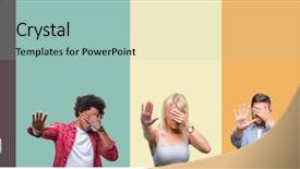  Presentation with collage of diversity people - Amazing PPT layouts having vintage isolated background covering eye backdrop and a mint green colored foreground