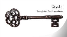  Presentation with key - Cool new presentation theme with vintage key on white background backdrop and a white colored foreground