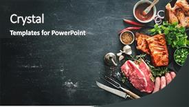  Presentation with bbq chicken - Presentation theme with vintage kitchen and butcher utensils background and a dark gray colored foreground