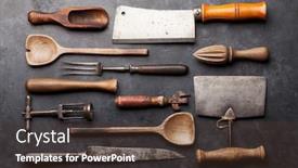  Presentation with butcher - Slide set having vintage-kitchen-utensils-butcher-knife background and a tawny brown colored foreground