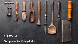  Presentation with butcher - Theme with vintage-kitchen-utensils-butcher-knife background and a dark gray colored foreground